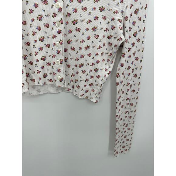 Urban Outfitters Floral Button Down Crop Long Sleeve Top Women's Size Small - Picture 3 of 7